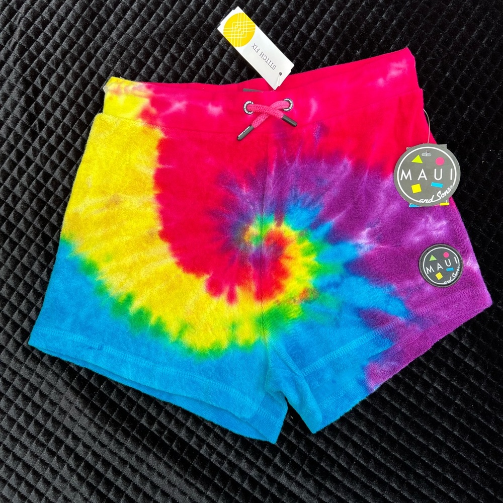 GIRLS RAINBOW TIE DYE TERRY SHORTS